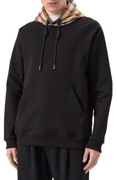 Мужской хлопковое худи BURBERRY черного цвета, арт. 8058117 | Фото 3 (Длина (для топов): Стандартные; Рукава: Длинные; Мужское Кросс-КТ: Худи-одежда; Стили: Кэжуэл; Принт: Без принта; Материал внешний: Хлопок; Автоматизация состава: Проставлено; Автоматизация ТО: Проставлено)