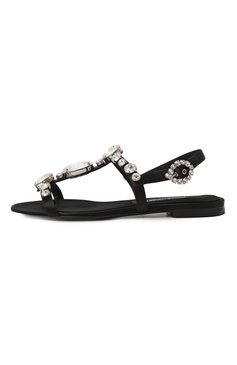 Женские текстильные сандалии bianca DOLCE & GABBANA черного цвета, арт. CQ0601/A9T43 | Фото 4 (Каблук высота: Низкий; Материал внутренний: Натуральная кожа; Подошва: Плоская; Драгоценные камни: Проставлено; Материал внешний: Текстиль; Материал сплава: Проставлено)