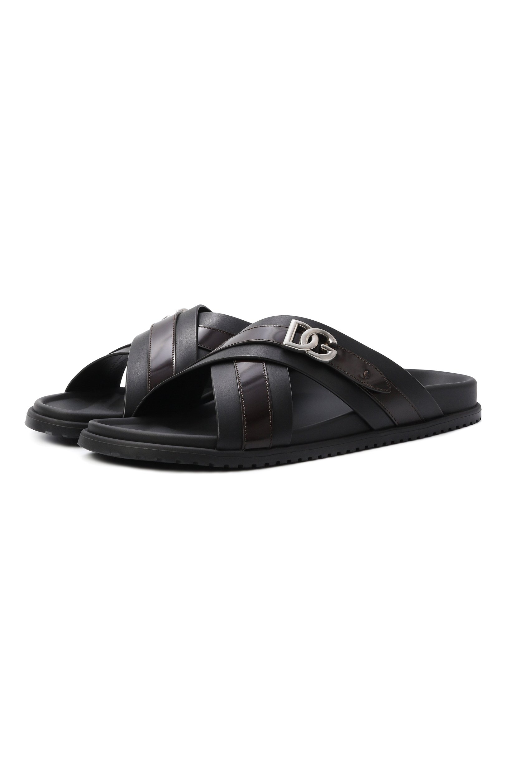 Кожаные шлепанцы DOLCE & GABBANA черного цвета по цене 107000 руб., арт. A80624/A0765, фото 1 Кожаные шлепанцы DOLCE & GABBANA, арт. A80624/A0765, фото 1