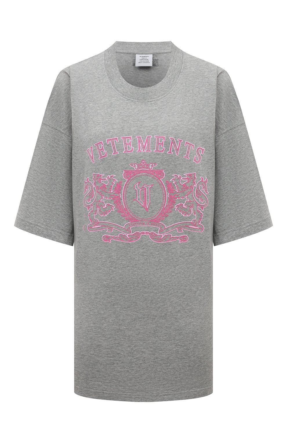 Хлопковая футболка VETEMENTS серого цвета по цене 87800 руб., арт. UE64TR410GP, фото 1 Хлопковая футболка VETEMENTS, арт. UE64TR410GP, фото 1