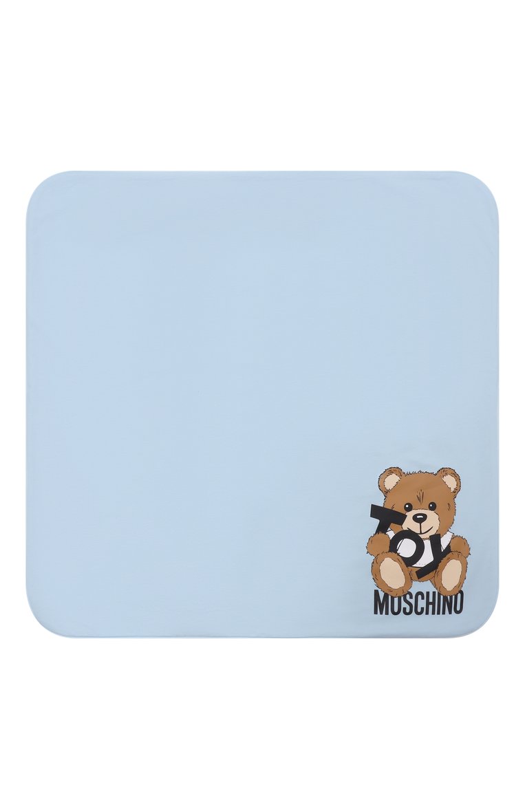 Детского хлопковое одеяло MOSCHINO голубого цвета, арт. MNB00F/LCA19 | Фото 3 (Материал: Хлопок, Текстиль; Материал сплава: Проставлено; Нос: Не проставлено; Тематический товар: Teddy Bear)