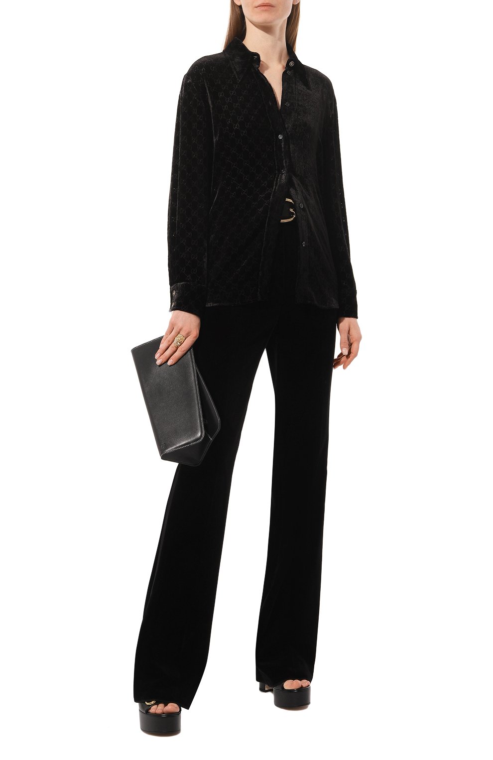 Рубашка из вискозы и шелка GUCCI черного цвета по цене 180000 руб., арт. 675825 ZAHGE, фото 2 Рубашка из вискозы и шелка GUCCI, арт. 675825 ZAHGE, фото 2