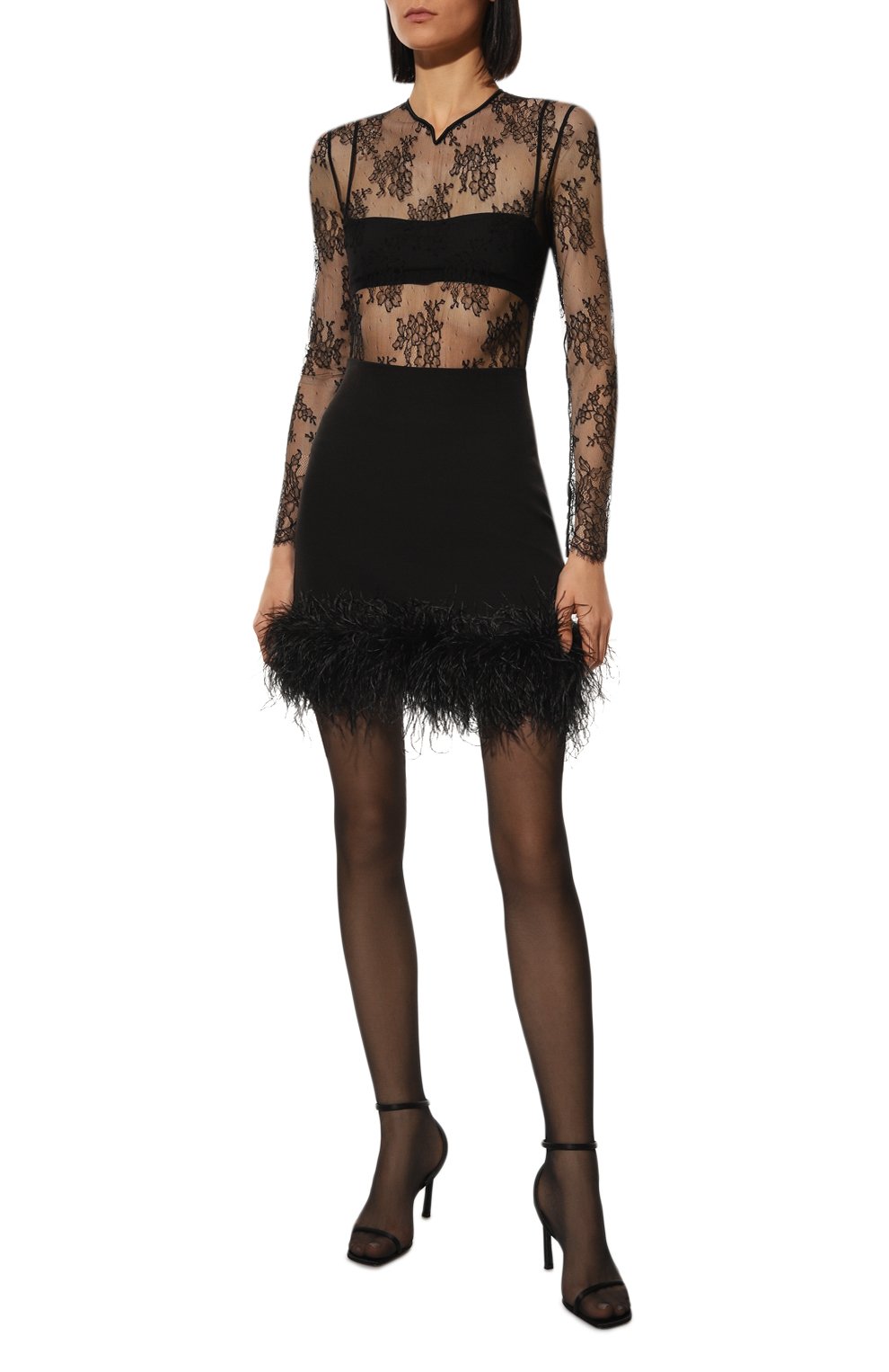 Юбка с отделкой перьями ALINE черного цвета по цене 25000 руб., арт. AL140601-2, фото 2 Юбка с отделкой перьями ALINE, арт. AL140601-2, фото 2
