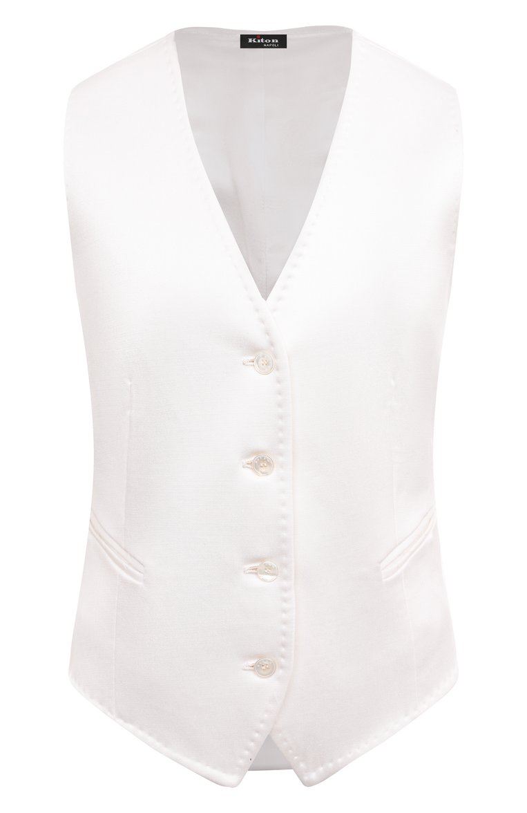 Женский жилет из шести и вискозы KITON белого цвета, арт. D47456K0957C | Фото 1 (Длина (верхняя одежда): Короткие; Материал внешний: Шерсть, Вискоза; Женское Кросс-КТ: Жилет-одежда; Стили: Классический; Автоматизация состава: Проставлено; Автоматизация ТО: Проставлено)