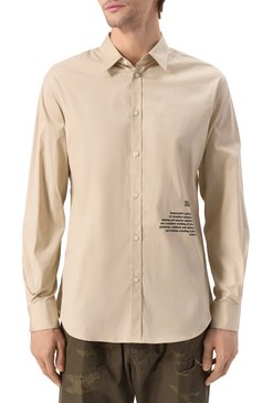 Мужская хлопковая рубашка DSQUARED2 бежевого цвета, арт. S74DM0914/S44131 | Фото 3 (Длина (для топов): Стандартные; Драгоценные камни: Проставлено; Рукава: Длинные; Материал сплава: Проставлено; Принт: С принтом; Случай: Повседневный; Манжеты: На пуговицах; Воротник: Кент; Стили: Кэжуэл; Материал внешний: Хлопок)