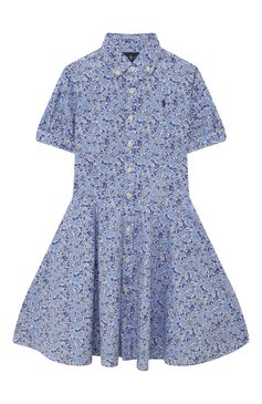 Детское хлопковое платье POLO RALPH LAUREN голубого цвета, арт. 313862420 | Фото 1 (Материал внешний: Хлопок; Рукава: Короткие; Материал сплава: Проставлено; Драгоценные камни: Проставлено; Ростовка одежда: 10 - 11 лет | 140 - 146см, 7 лет | 122 см, 9 лет | 134 см)