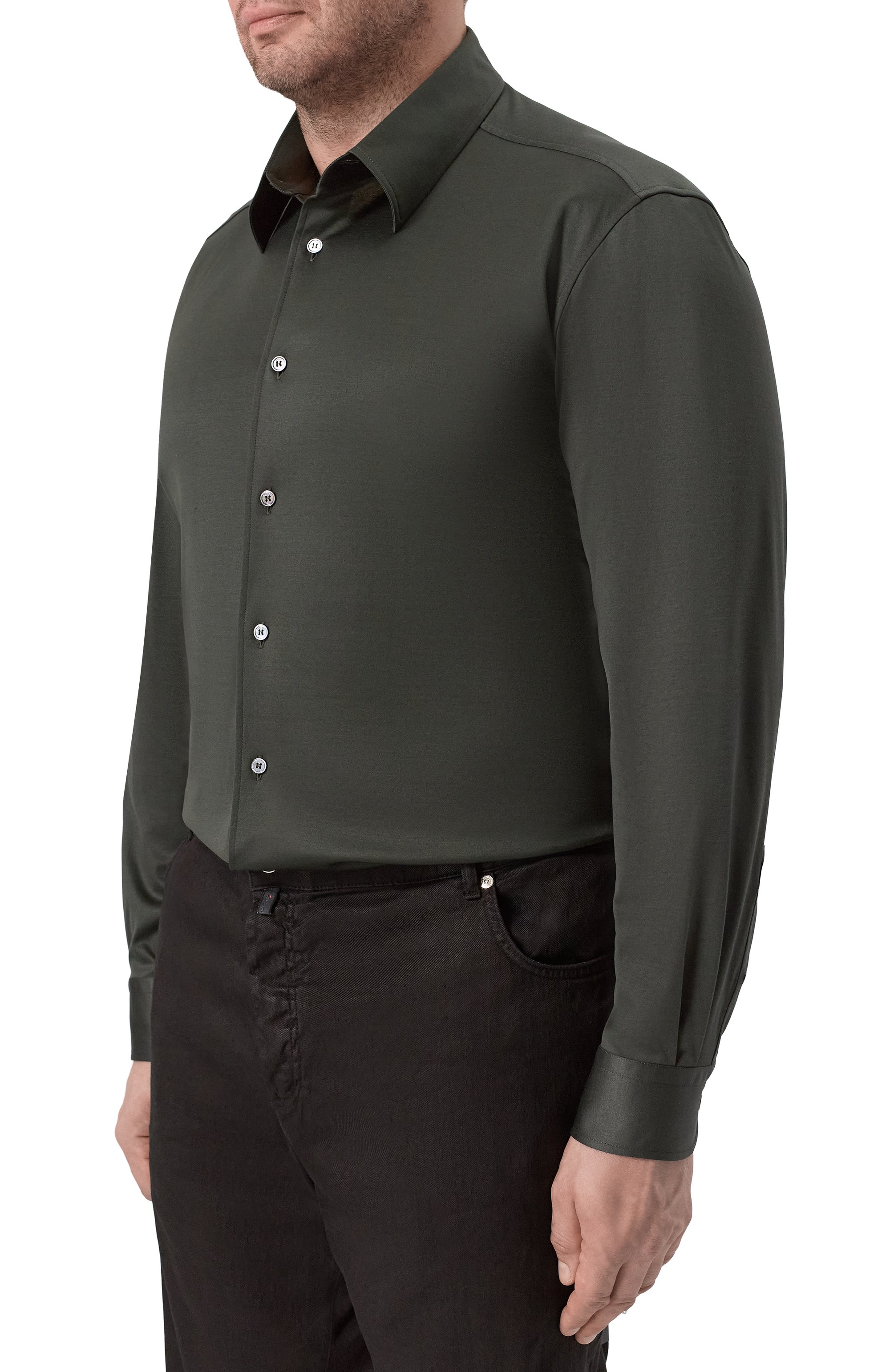 Хлопковая рубашка ZILLI темно-зеленого цвета по цене 131000 руб., арт. ZSSH20M0100V00000_001, фото 3 Хлопковая рубашка ZILLI, арт. ZSSH20M0100V00000_001, фото 3