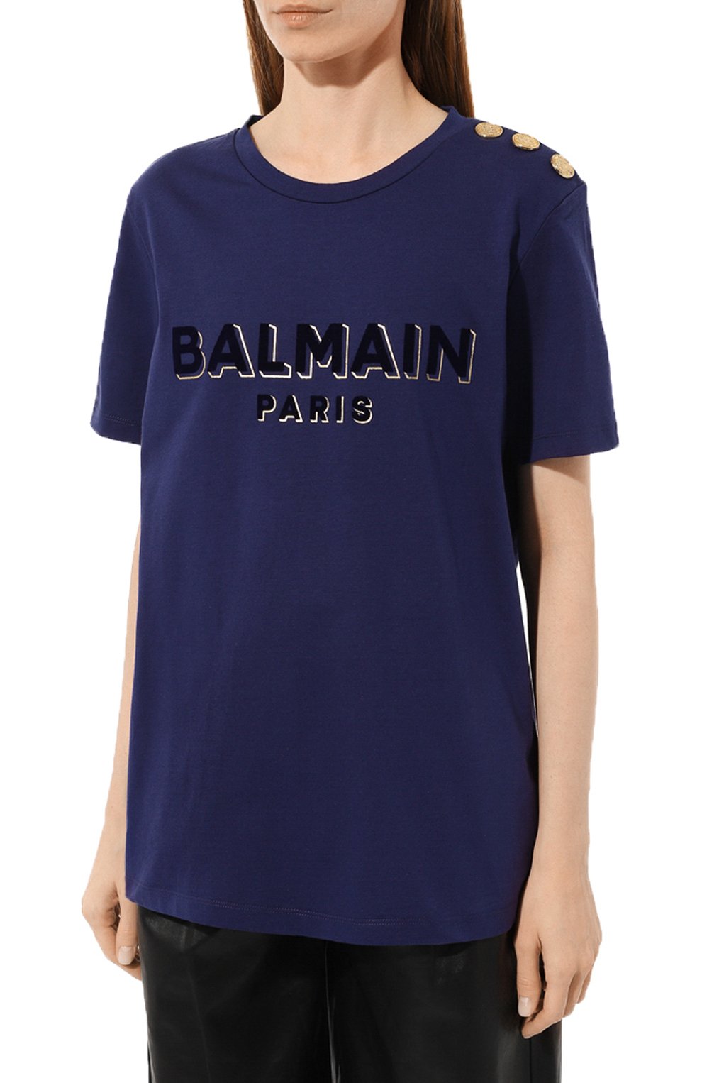 Хлопковая футболка BALMAIN синего цвета по цене 62250 руб., арт. AF1EF005/BC07, фото 3 Хлопковая футболка BALMAIN, арт. AF1EF005/BC07, фото 3