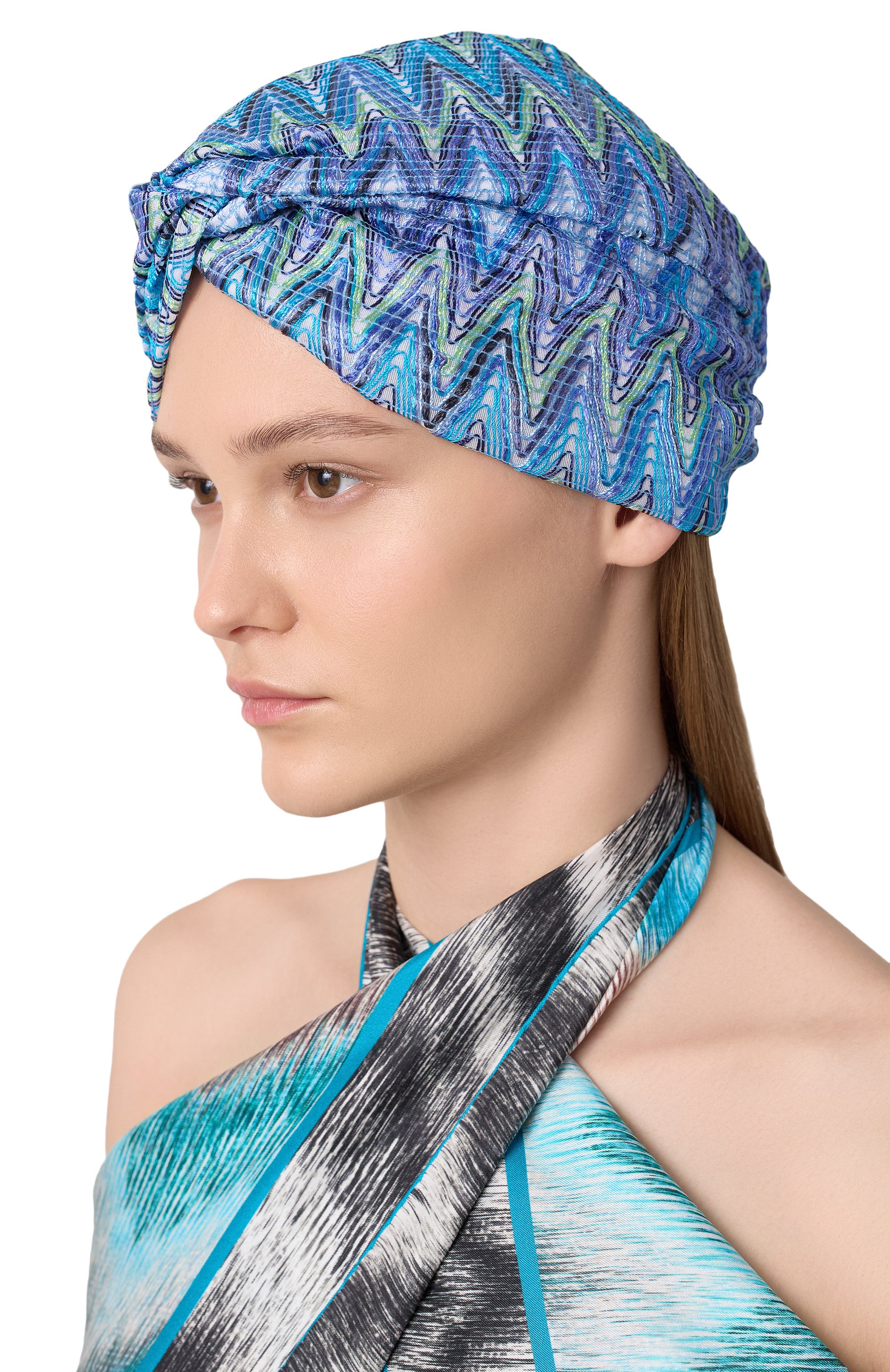 Повязка на голову из вискозы MISSONI светло-синего цвета по цене 17400 руб., арт. FCFLVIDA112, фото 2 Повязка на голову из вискозы MISSONI, арт. FCFLVIDA112, фото 2