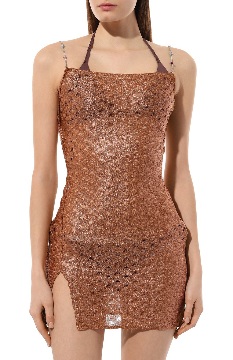 Женское платье из вискозы MISSONI бронзового цвета, арт. MS24SQ00/BR00TC | Фото 3 (Материал внешний: Вискоза; Длина Ж (юбки, платья, шорты): Мини; Стили: Гламурный; Женское Кросс-КТ: Платье-пляжная одежда)