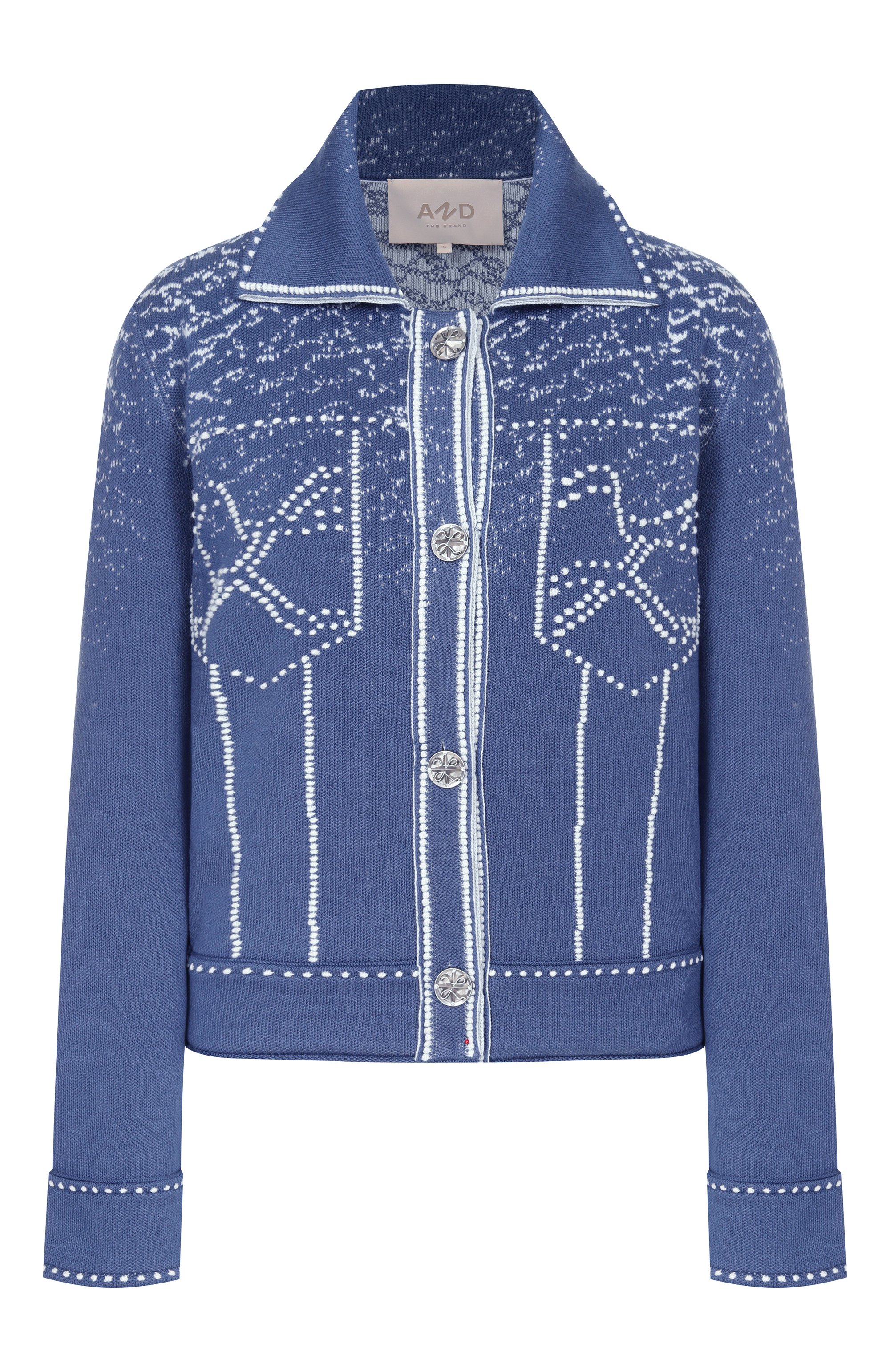 Жакет из шерсти и хлопка AND THE BRAND синего цвета по цене 67480 руб., арт. W26-JT029-1202-419, фото 1 Жакет из шерсти и хлопка AND THE BRAND, арт. W26-JT029-1202-419, фото 1