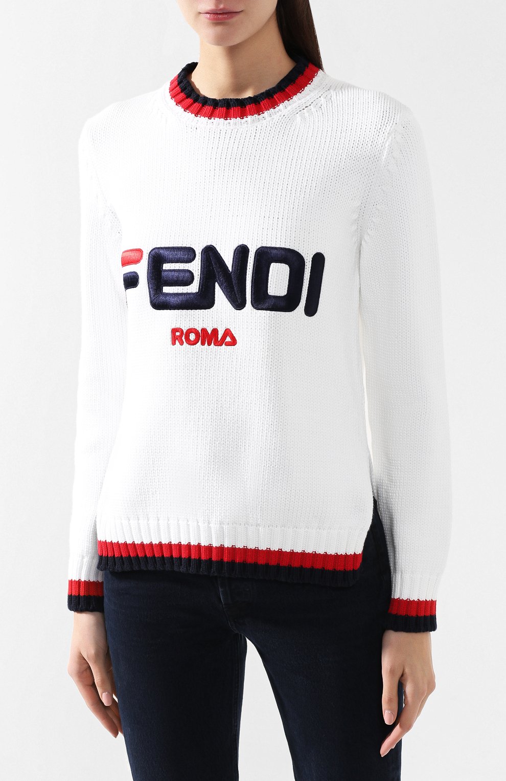 Хлопковый пуловер FENDI белого цвета по цене 55500 руб., арт. FAE137 A6JR, фото 3 Хлопковый пуловер FENDI, арт. FAE137 A6JR, фото 3