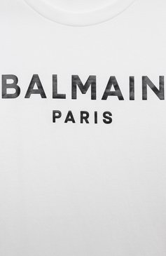 Детская хлопковая футболка BALMAIN белого цвета, арт. BU8P21 | Фото 3 (Девочки Кросс-КТ: футболка-одежда; Рукава: Короткие; Материал сплава: Проставлено; Материал внешний: Хлопок; Драгоценные камни: Проставлено; Ростовка одежда: 12 лет | 152 см, 6 лет | 116 см, 13 - 15 лет | 158 см, 8 лет | 128 см, 10 - 11 лет | 140 - 146см)