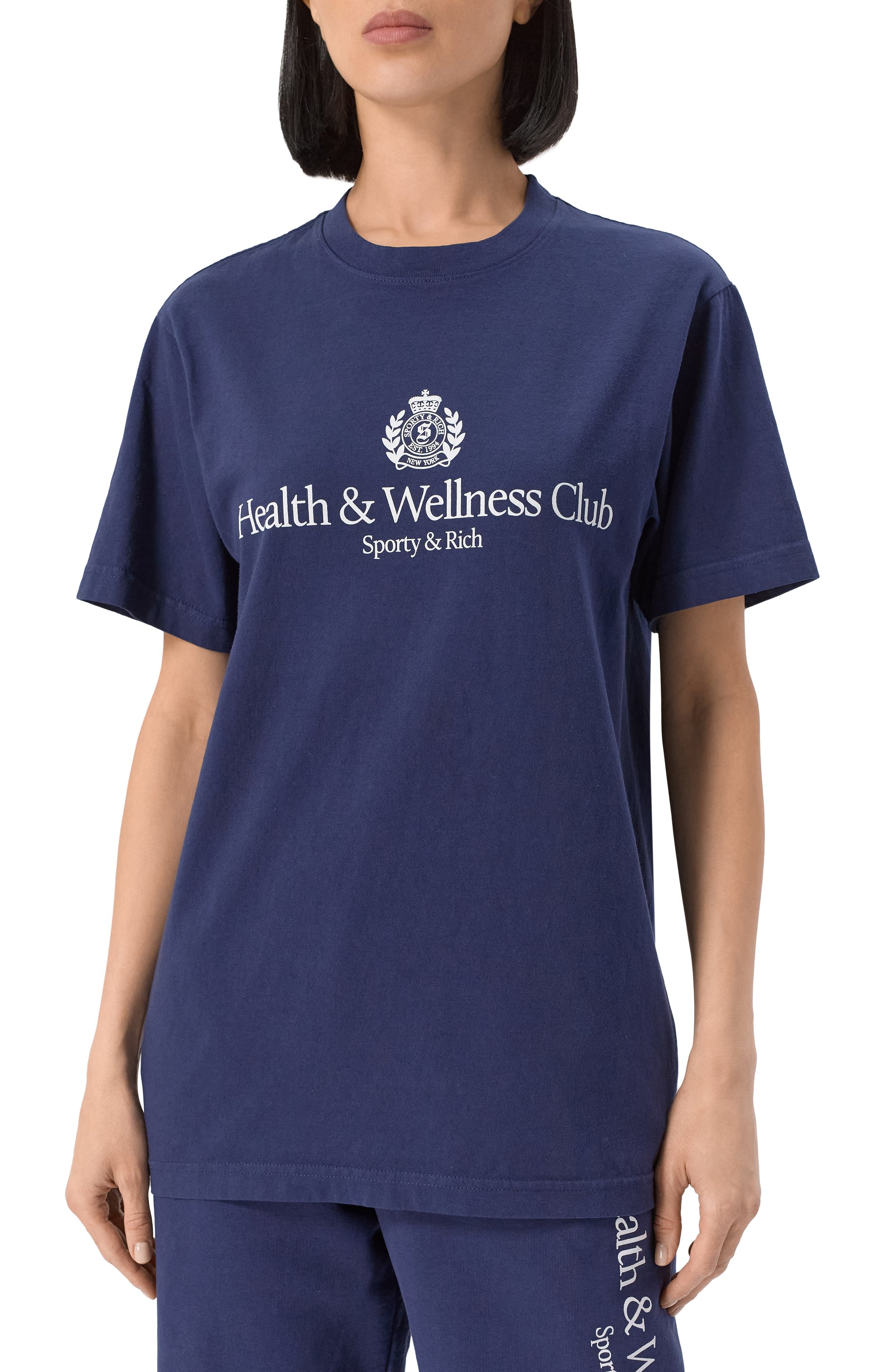 Хлопковая футболка SPORTY AND RICH синего цвета по цене 9595 руб., арт. T0043612241BL106, фото 7 Хлопковая футболка SPORTY AND RICH, арт. T0043612241BL106, фото 7