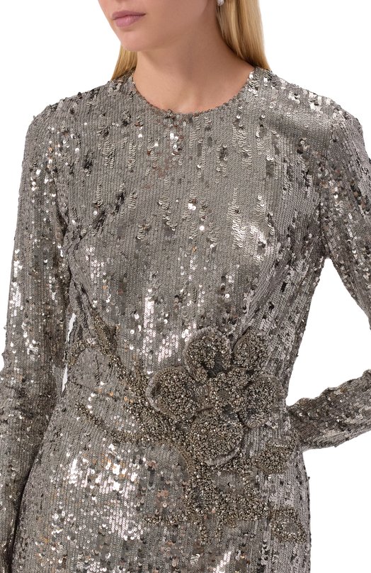 Платье с отделкой пайетками Elie Saab D0290NP25/PA009 Серебряный  D0290NP25/PA009 Фото 5