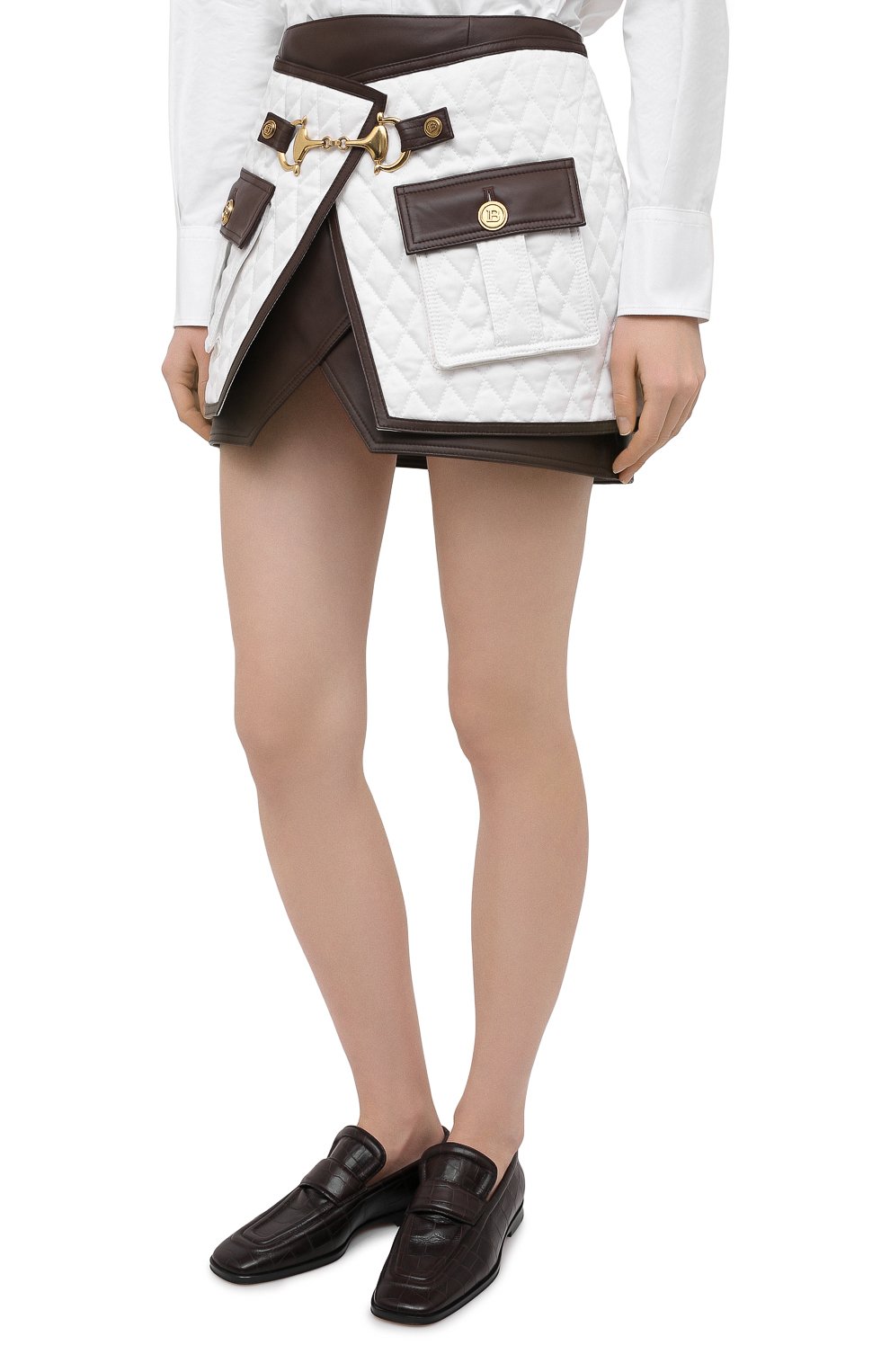 Юбка из кожи и хлопка BALMAIN, арт. UF04079/C259, фото 3