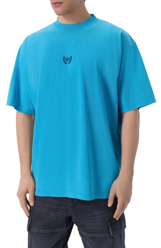 Хлопковая футболка Balenciaga 764235/TSVC9 Голубой  764235/TSVC9 Фото 3