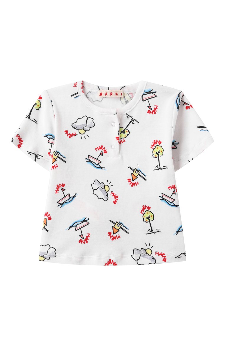 Детский комплект из футболки и шорт MARNI белого цвета, арт. M01442/M00UK | Фото 2 (Нос: Не проставлено; Материал сплава: Проставлено; Кросс-КТ НВ: Костюм; Материал внешний: Хлопок; Ростовка одежда: 3 мес | 62 см, 9 мес | 74 см, 6 мес | 68 см)