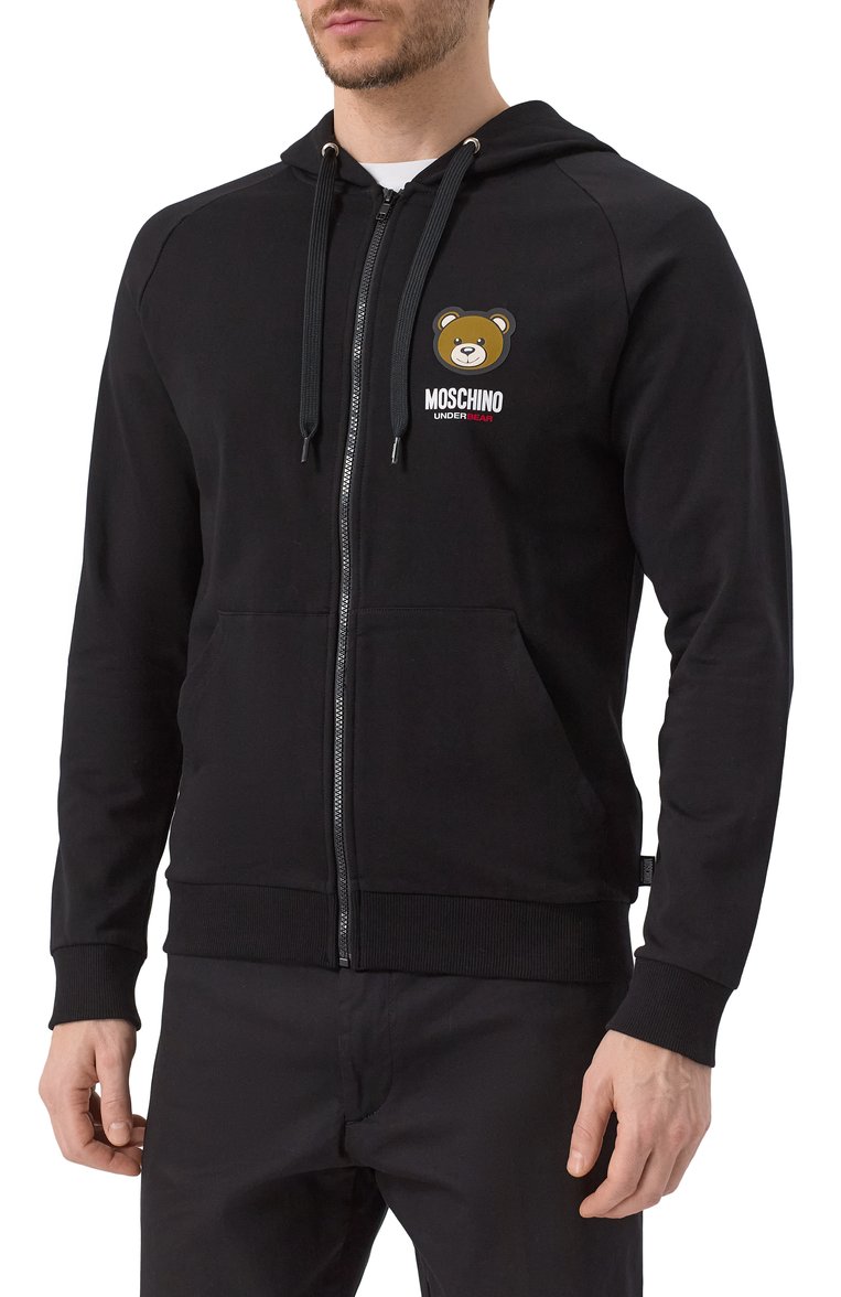 Мужской хлопковая толстовка MOSCHINO черного цвета, арт. 232V6/A1789/4413 | Фото 3 (Материал внешний: Хлопок; Рукава: Длинные; Длина (для топов): Стандартные; Мужское Кросс-КТ: Толстовка-домашняя одежда; Стили: Кэжуэл; Кросс-КТ: домашняя одежда; Тематический товар: Teddy Bear)