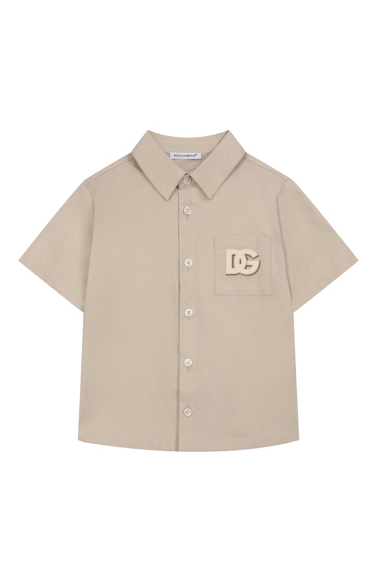 Детский хлопковая рубашка DOLCE & GABBANA светло-бежевого цвета, арт. L14S36/HUMRB | Фото 1 (Материал внешний: Хлопок, Синтетический материал; Нос: Не проставлено; Кросс-КТ НВ: Рубашка; Автоматизация состава: Проставлено; Ростовка одежда: 12 мес | 80 см, 24 мес | 92 см, 18 мес | 86 см)