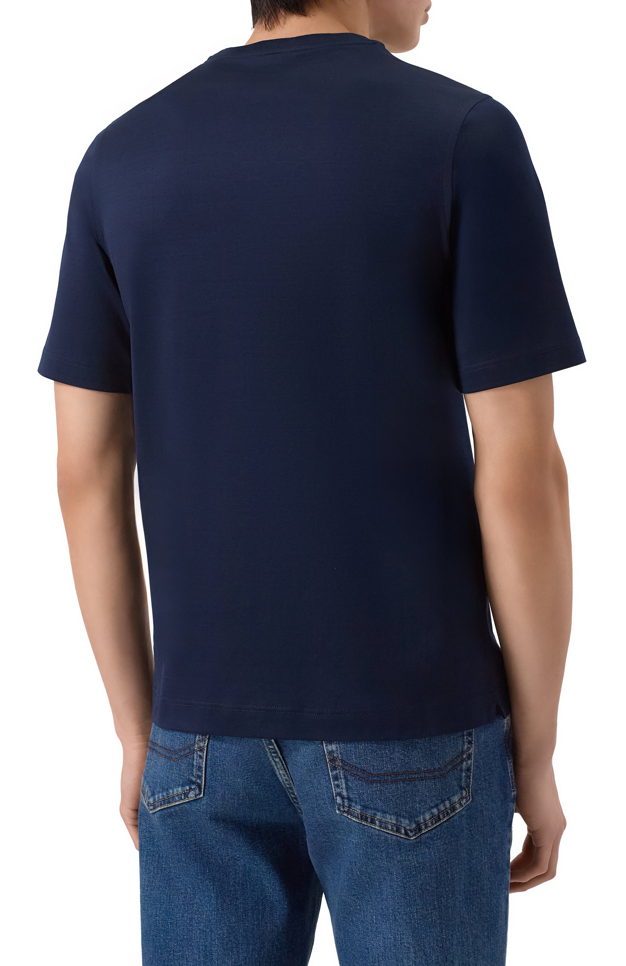 Футболка с отделкой из кожи аллигатора ZILLI темно-синего цвета по цене 191000 руб., арт. TSR02AM1173VZL001, фото 4 Футболка с отделкой из кожи аллигатора ZILLI, арт. TSR02AM1173VZL001, фото 4