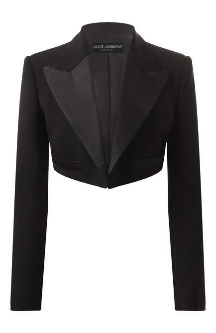 Женский жакет из шерсти и шелка DOLCE & GABBANA черного цвета, арт. F29GFT/FU21E | Фото 1 (Материал внешний: Шерсть; Материал сплава: Проставлено; Драгоценные камни: Проставлено; Рукава: Длинные; Длина (для топов): Укороченные)