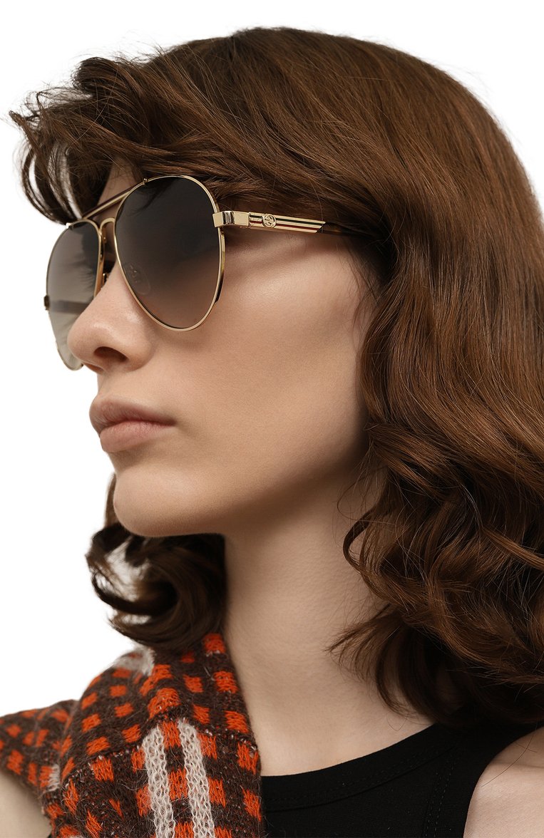 Женские солнцезащитные очки GUCCI коричневого цвета, арт. GG1287S 002 | Фото 2 (Региональные ограничения белый список (Axapta Mercury): Не проставлено; Нос: Не проставлено; Тип очков: С/з; Материал: Металл; Оптика Гендер: оптика-женское; Очки форма: Авиаторы)