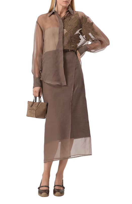 Хлопковая юбка Brunello Cucinelli ML140G3826 Коричневый  ML140G3826 Фото 2
