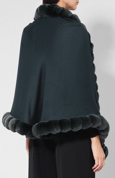 Пончо из смеси кашемира и шелка с отделкой из меха шиншиллы LORO PIANA зеленого цвета по цене 1585000 руб., арт. FAI0932, фото 4 Пончо из смеси кашемира и шелка с отделкой из меха шиншиллы LORO PIANA, арт. FAI0932, фото 4