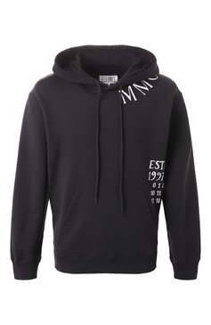 Мужской хлопковое худи MM6 черного цвета, арт. SH0GU0026/M25012 | Фото 1 (Рукава: Длинные; Длина (для топов): Стандартные; Материал сплава: Проставлено; Драгоценные камни: Проставлено; Мужское Кросс-КТ: Худи-одежда; Стили: Кэжуэл; Принт: С принтом; Материал внешний: Хлопок)