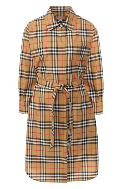 Женское хлопковое платье-рубашка с поясом BURBERRY, арт. 8003203