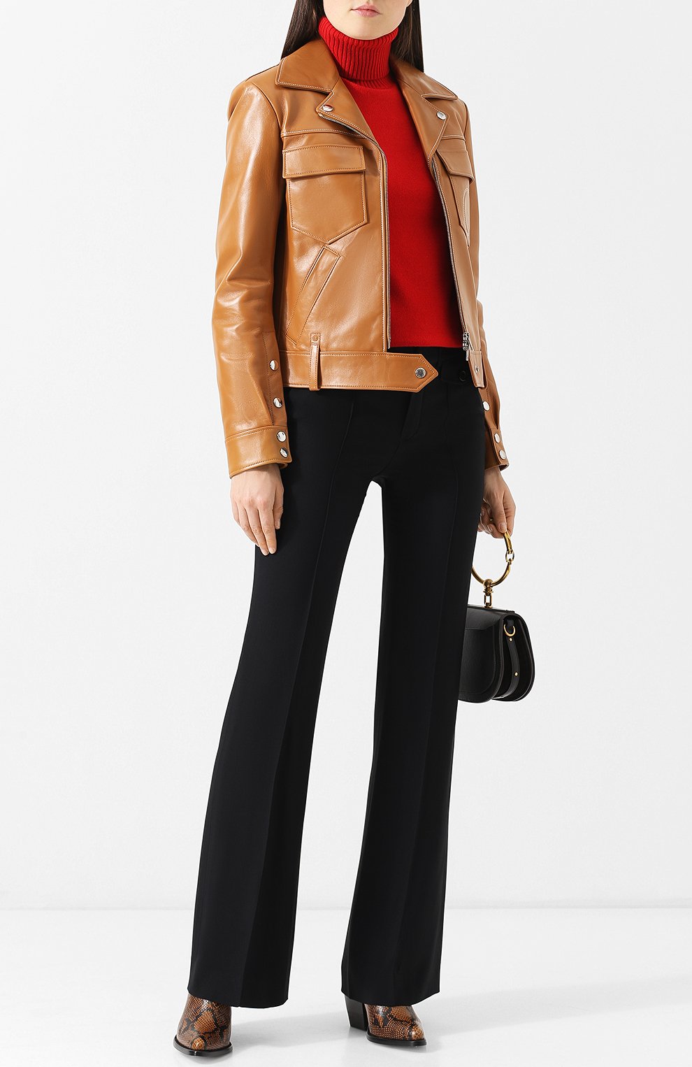 Кожаная куртка с поясом и накладными карманами CHLOÉ, арт. CHC18ACV01208, фото 2