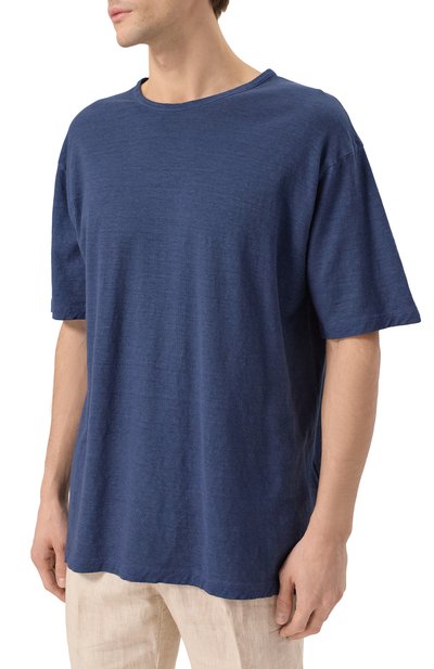 Футболка из хлопка и льна 120% LINO синего цвета по цене 19950 руб., арт. 32ALIM79GR/G308/S01, фото 3 Футболка из хлопка и льна 120% LINO, арт. 32ALIM79GR/G308/S01, фото 3