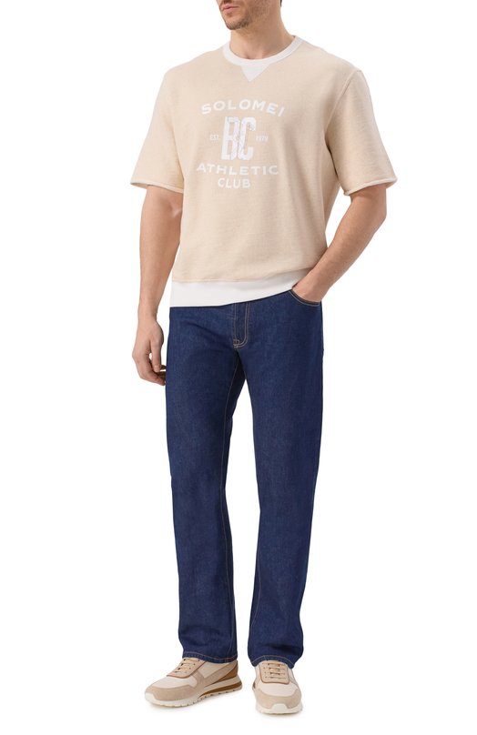 Футболка из хлопка и льна Brunello Cucinelli MR8313378G Бежевый  MR8313378G Фото 2