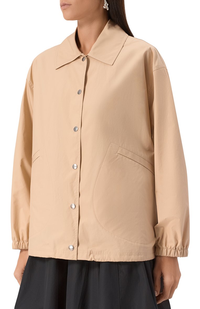 Женская хлопковая куртка JIL SANDER бежевого цвета, арт. J04AM0001-J45026 | Фото 3 (Рукава: Длинные; Материал внешний: Хлопок; Длина (верхняя одежда): Короткие; Кросс-КТ: Куртка, Легкие; Стили: Минимализм)