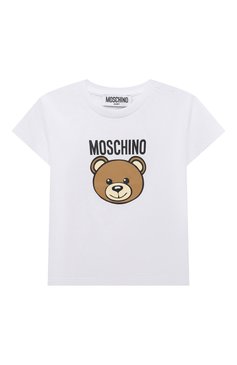 Детский хлопковая футболка MOSCHINO белого цвета, арт. MUM03Y/LAA02 | Фото 1 (Материал сплава: Проставлено; Нос: Не проставлено; Материал внешний: Хлопок; Кросс-КТ НВ: Футболка; Ростовка одежда: 18 мес | 86 см, 3 года | 98 см, 12 мес | 80 см, 24 мес | 92 см)