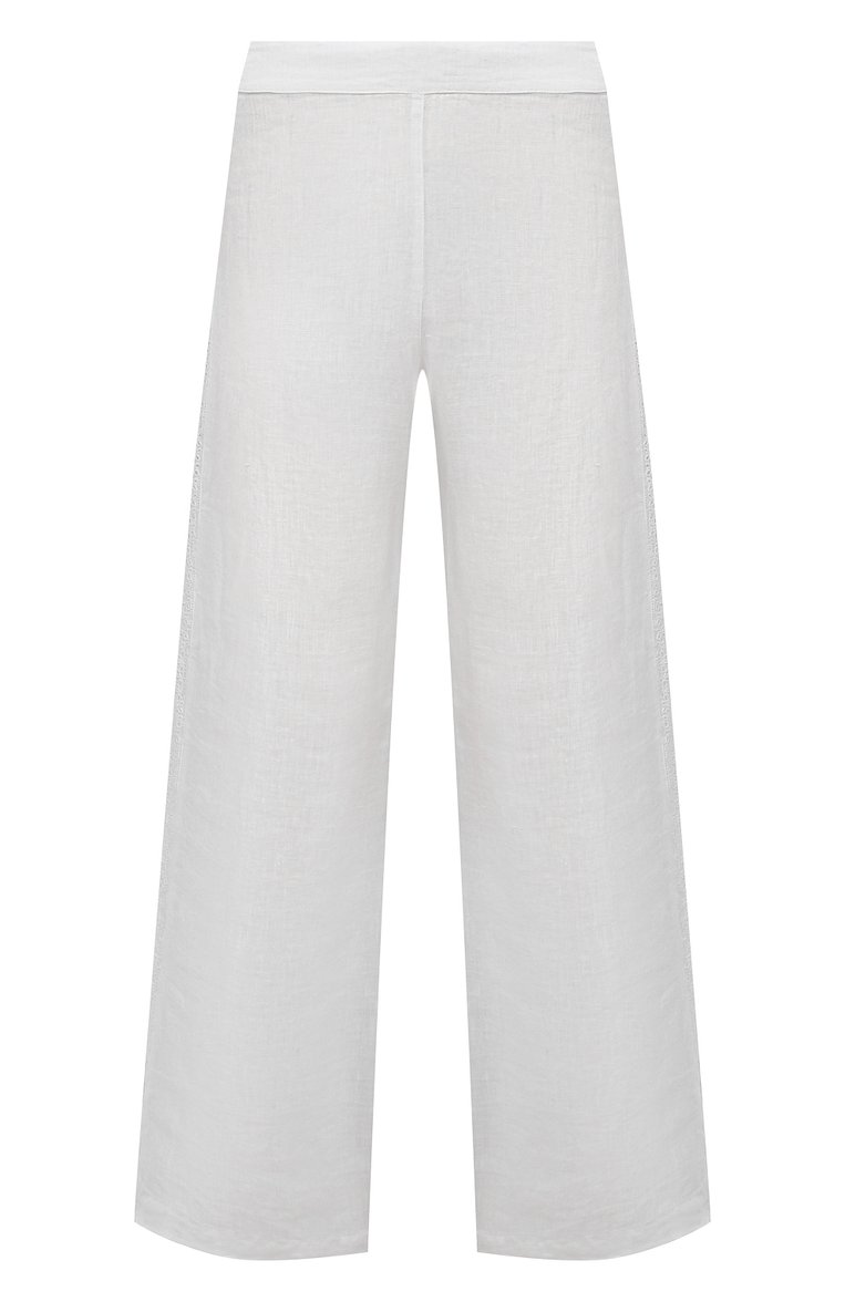 Женские льняные брюки 120% LINO белого цвета, арт. 31ALIW290P/0000115/000 | Фото 1 (Длина (брюки, джинсы): Стандартные; Материал внешний: Лен; Силуэт Ж (брюки и джинсы): Расклешенные; Женское Кросс-КТ: Брюки-одежда; Стили: Кэжуэл)