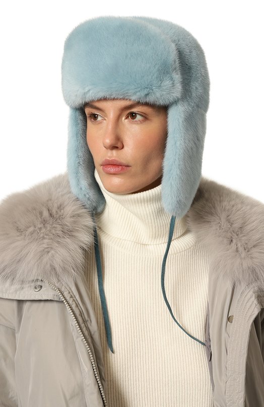 Меховая шапка-ушанка Френки из норки FurLand 0217500110232600000 Голубой  0217500110232600000 Фото 2
