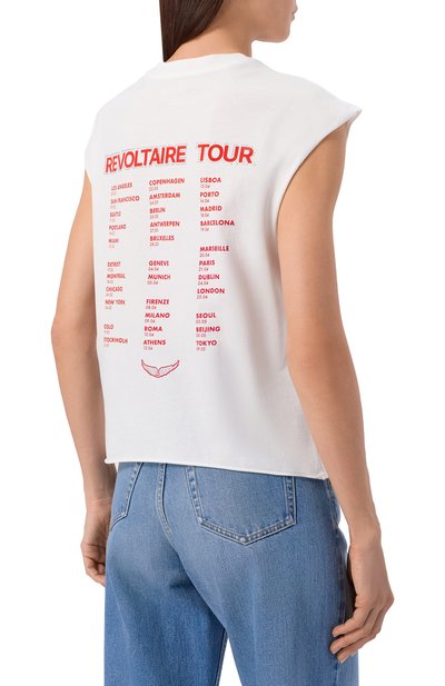 Хлопковая футболка ZADIG AND VOLTAIRE белого цвета по цене 20800 руб., арт. JWTT01280, фото 4 Хлопковая футболка ZADIG AND VOLTAIRE, арт. JWTT01280, фото 4