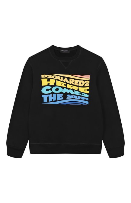 Детский хлопковый свитшот DSQUARED2 черного цвета, арт. DQ2780/D0094 | Фото 1 (Материал внешний: Хлопок; Материал сплава: Проставлено; Рукава: Длинные; Драгоценные камни: Проставлено)