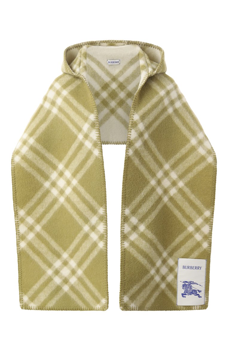 Женский шерстяной шарф BURBERRY зеленого цвета, арт. 8101359 | Фото 1 (Материал: Шерсть, Текстиль; Нос: Не проставлено; Автоматизация состава: Проставлено)