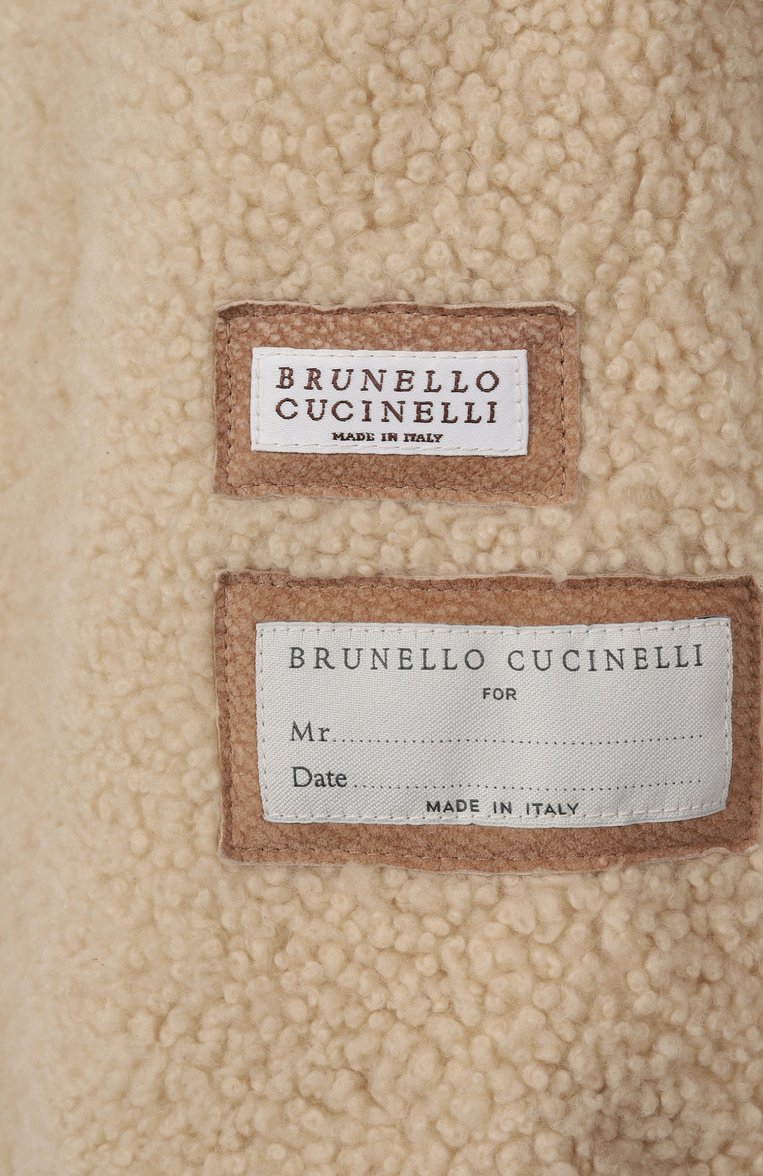 Мужская дубленка из овчины BRUNELLO CUCINELLI бежевого цвета, арт. MPMTU1737 | Фото 7 (Автоматизация ТО: Проставлено; Автоматизация состава: Проставлено; Длина (верхняя одежда): Короткие; Материал внешний: Натуральный мех; Рукава: Длинные; Мужское Кросс-КТ: Верхняя одежда; Стили: Кэжуэл)