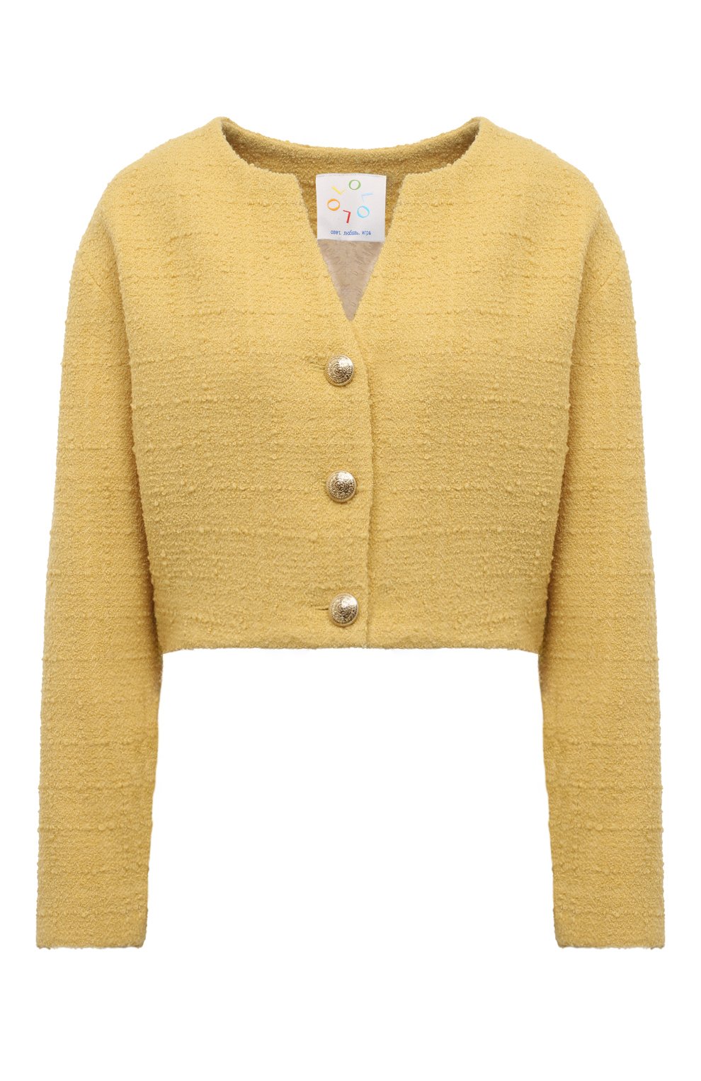 Шерстяной жакет OLOLOL желтого цвета по цене 54000 руб., арт. OLJT015/2810.807/W25, фото 1 Шерстяной жакет OLOLOL, арт. OLJT015/2810.807/W25, фото 1