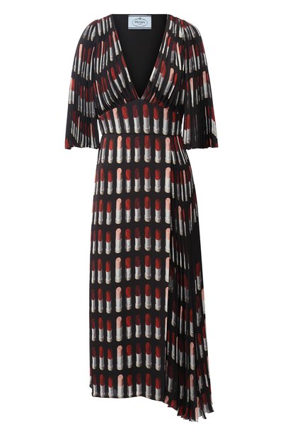 Платье-миди с v-образным вырезом и принтом PRADA, арт. P36X2-1SE3-F0002, фото 1