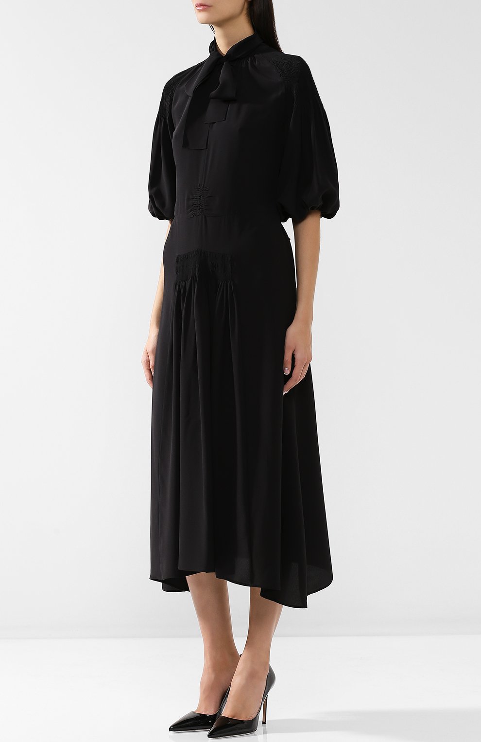 Однотонное шелковое платье с воротником аскот PRADA, арт. P36S1R-1H51-F0002, фото 3