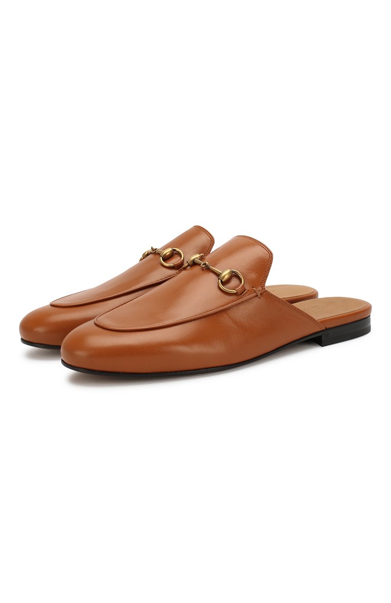 Женские кожаные саб�о princetown GUCCI светло-коричневого цвета, арт. 423513/C9D00 | Фото 1 (Материал внутренний: Натуральная кожа; Подошва: Плоская; Статус проверки: Проверено, Проверена категория; Каблук высота: Без каблука, Низкий; Материал внешний: Натуральная кожа)