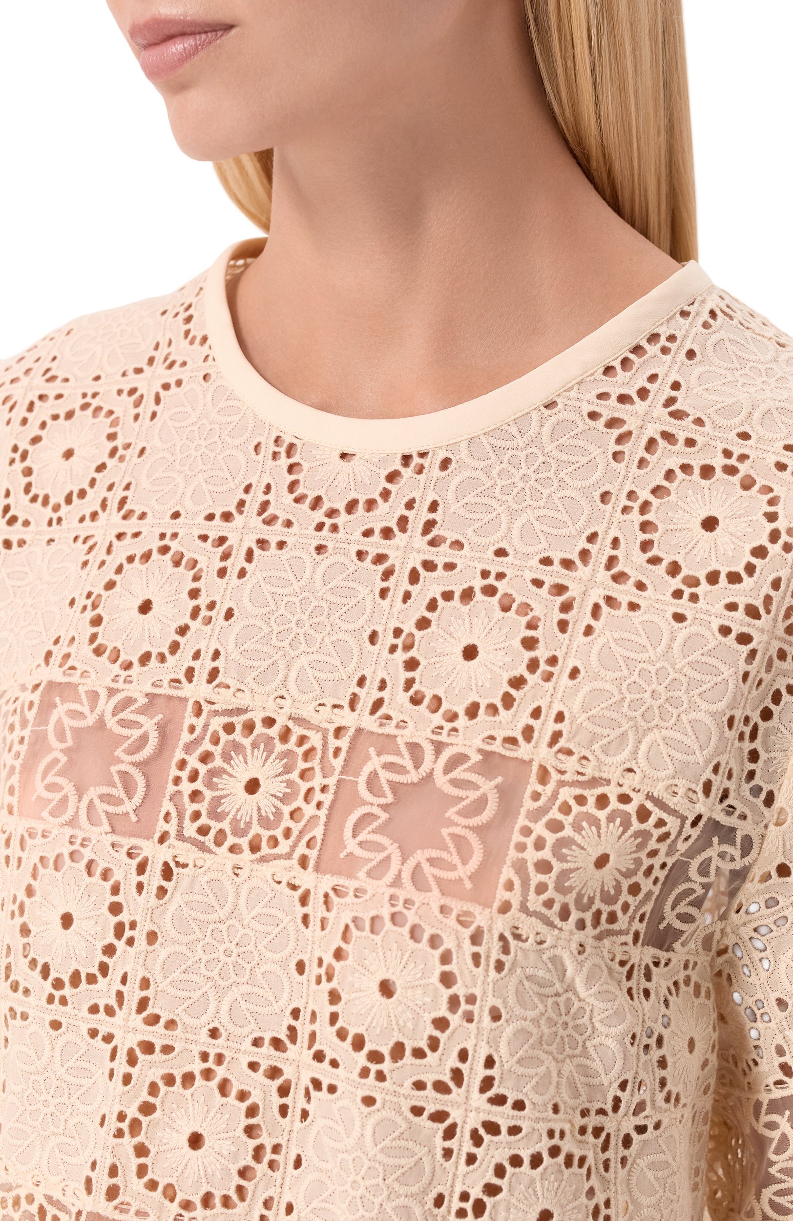 Топ из хлопка и шелка ELIE SAAB кремового цвета по цене 186500 руб., арт. T0387NBC26/C0ES1, фото 5 Топ из хлопка и шелка ELIE SAAB, арт. T0387NBC26/C0ES1, фото 5