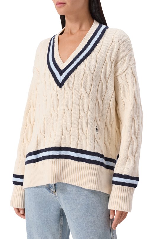 Хлопковый свитер Sporty and Rich WS011602302WH38 Кремовый  WS011602302WH38 Фото 3