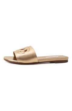 Детский кожаные шлепанцы DOLCE & GABBANA золотого цвета, арт. D11032/A5439/29-36 | Фото 2 (Нос: Не проставлено; Материал сплава: Проставлено; Материал внутренний: Натуральная кожа; Материал внешний: Натуральная кожа)