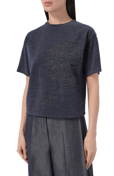 Футболка из хлопка и шерсти GIORGIO ARMANI синего цвета по цене 136500 руб., арт. GW004398/AF28815, фото 3 Футболка из хлопка и шерсти GIORGIO ARMANI, арт. GW004398/AF28815, фото 3